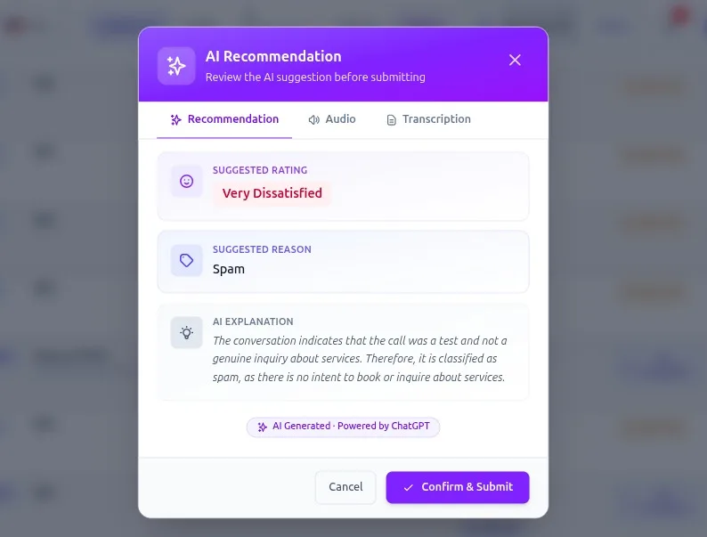 LSA Escale AI flagging a low-quality Local Services Ads lead with a suggested rating and reason