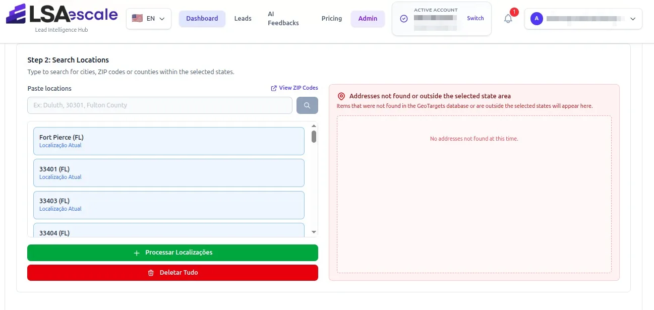 LSA Escale bulk location tool — paste cities, ZIP codes and counties to push service areas to Google Local Services Ads